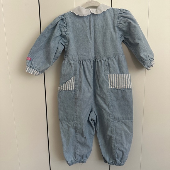 Vintage OshKosh Blue Chambray Denim Jumpsuit with White Embroidered Collar - Picture 6 of 6